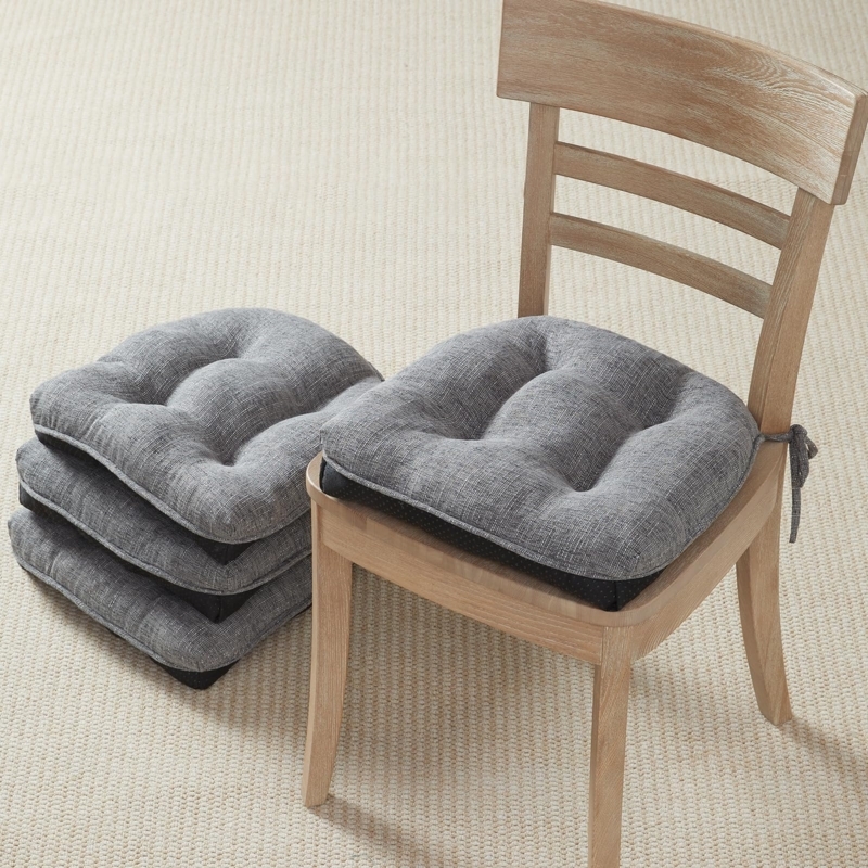 Chair Cushion Set Charcoal Tufted Design with Corner Ties