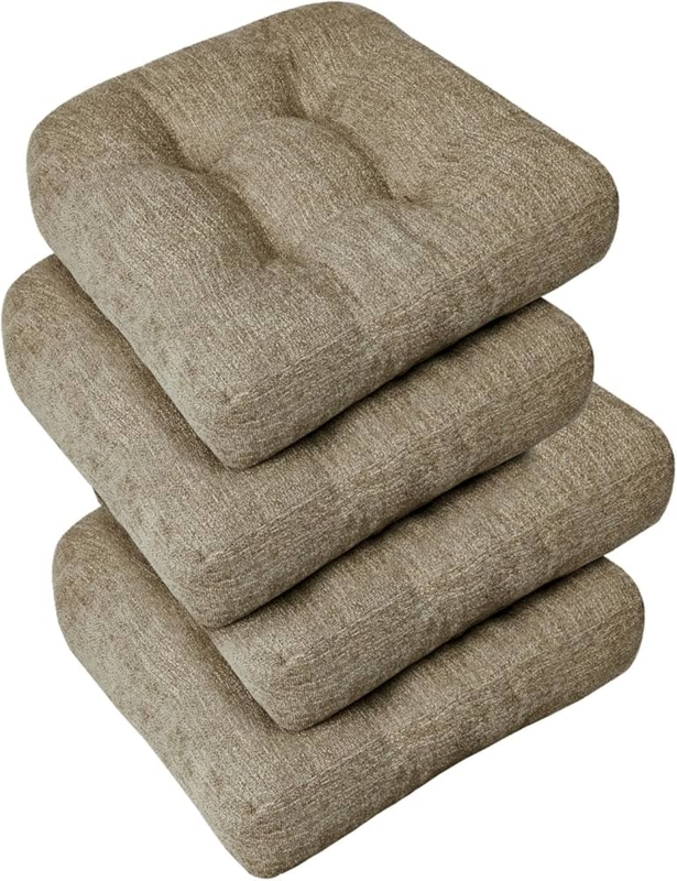Chair Cushions Khaki U-Shaped with Piped Edges and Ties