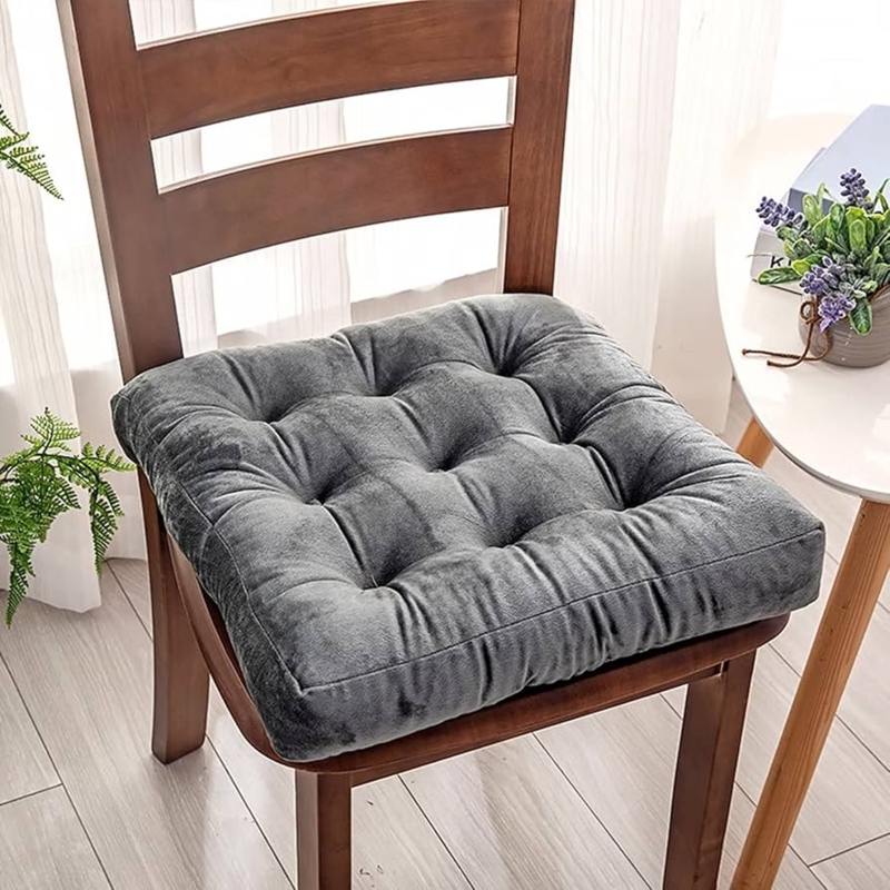 Chair Pad Charcoal Velvet-Like with String Ties for Spindle Chairs