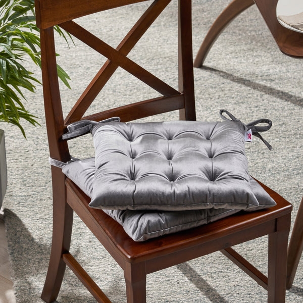Chair Pad Navy Velvet Diamond Tufting with Corner Ties