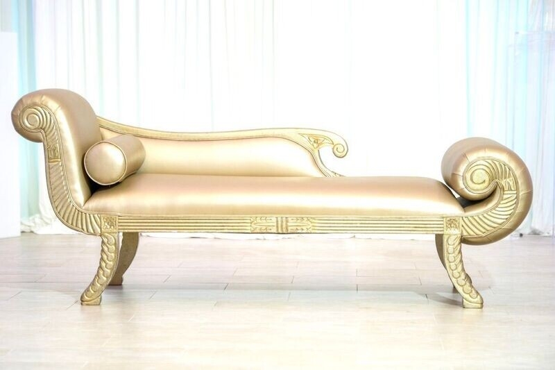 Chaise Lounge Gold Velvet Asymmetrical Button Tufted Tapered Legs