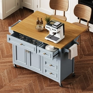 Champagne Rolling Kitchen Cart with Woven Texture & Side Storage Rack