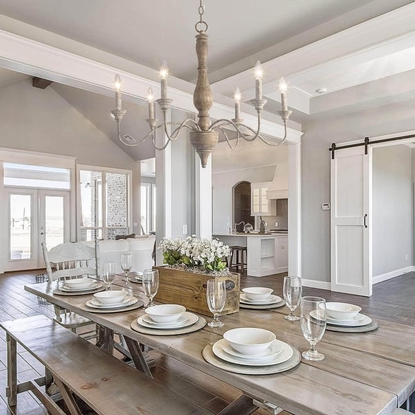 Chandelier Rustic French Country 6-Light Distressed Wood Column