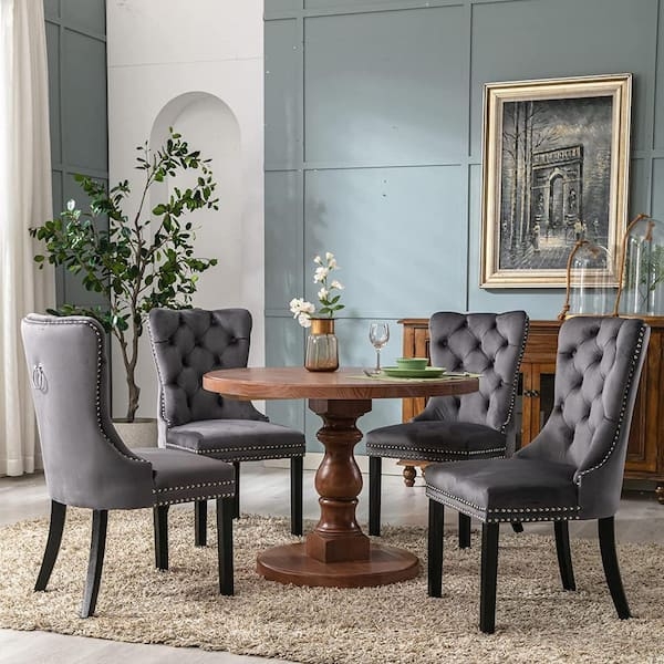Channel Tufted Velvet-Like Wingback Dining Chairs Set
