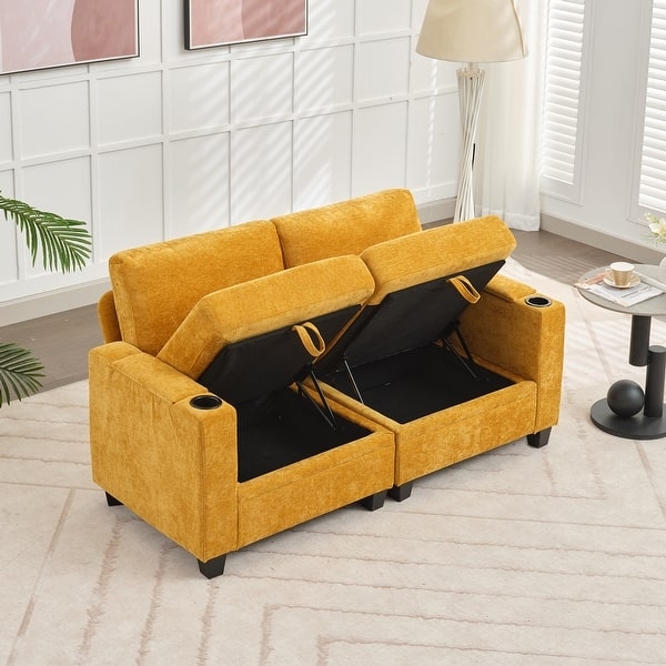 Charcoal Chenille Loveseat with Hidden Storage Compartment
