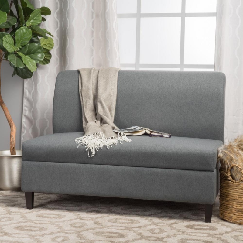 Charcoal Gray Button Tufted Storage Loveseat with Hinged Seat