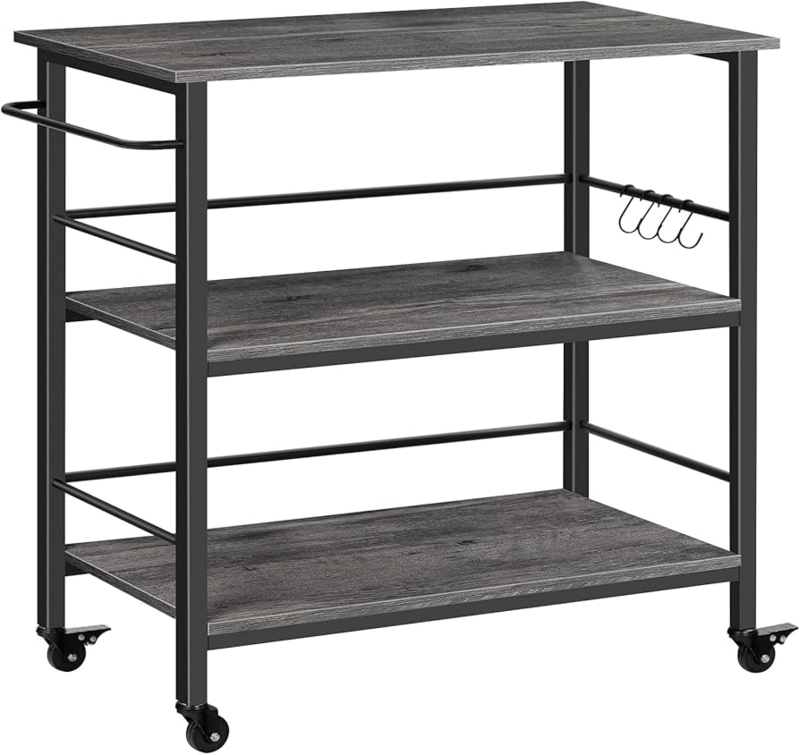 Charcoal Gray Kitchen Cart Storage with Slatted Metal Shelves