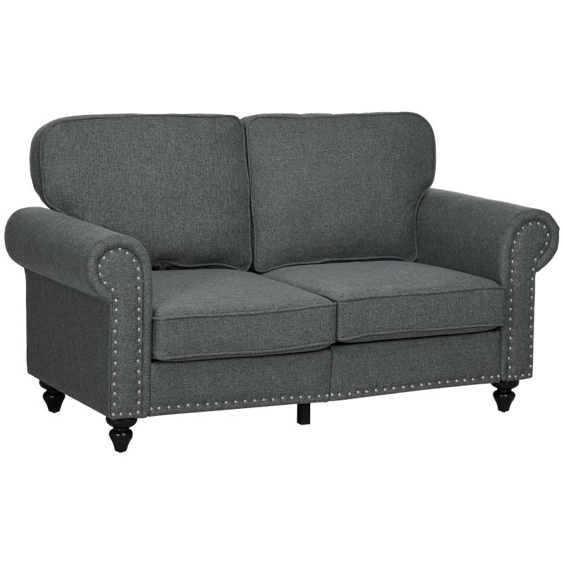 Charcoal Gray Loveseat with Button Tufted Back and Nailhead Trim