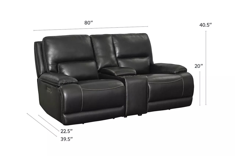 Charcoal Gray Power Reclining Loveseat with Console & Headrests