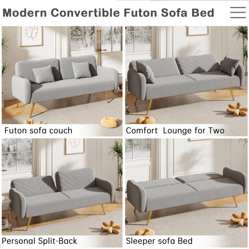 Charcoal Gray Sleeper Loveseat with Vertical Grid Tufting and Track Arms