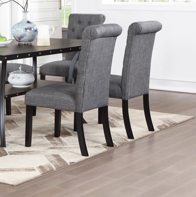 Charcoal Grey Button Tufted Dining Chairs with Black Legs
