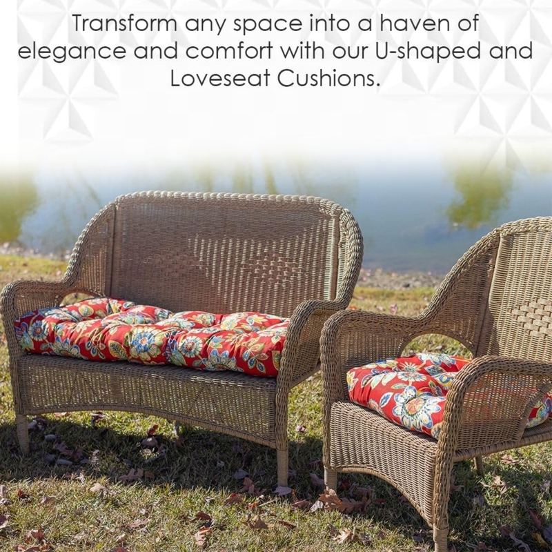 Charcoal Grey Outdoor Cushion with Tufted Seat for Wicker Loveseat