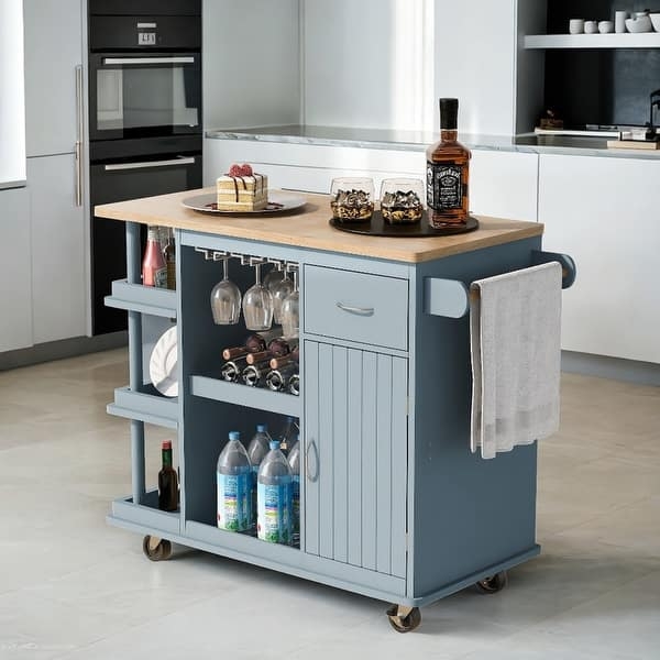 Charcoal Grey Rolling Bar Cart with Five Wheel Base and Wine Rack