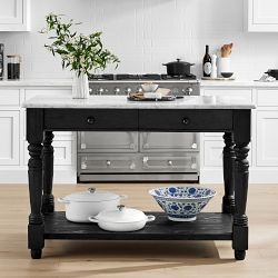 Charcoal Kitchen Island with Seating, Marble Look Top & Shelf