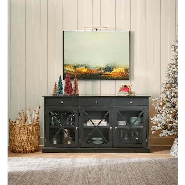 Charcoal Sideboard with Geometric Fretwork over Glass