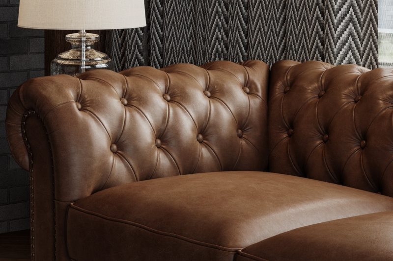 Chesterfield Loveseat Chocolate Leather-Like Traditional Sofa