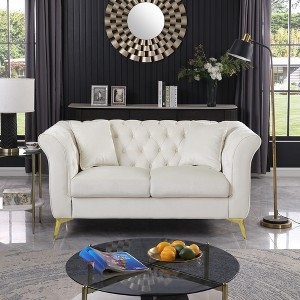 Chesterfield Loveseat in Teal Velvet-Like Fabric with Diamond Tufting