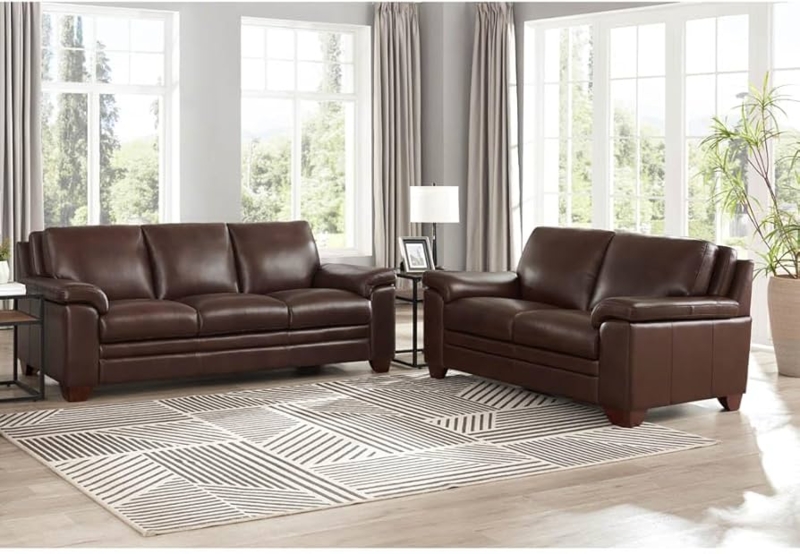 Chestnut Living Room Set, Rolled Arms, Bun Feet, Transitional Style