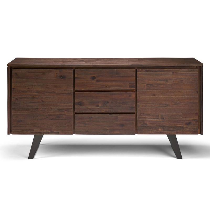 Chevron Door Sideboard Buffet in Distressed Charcoal Brown