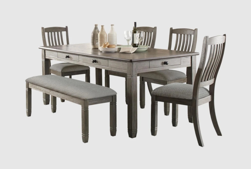 Chevy Grey Wood Dining Set Bench + 4 Chairs Storage | Living Spaces