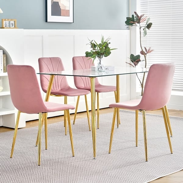 Chic Channel Tufted Upholstered Dining Chairs Gold Legs