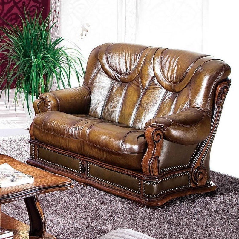 Chocolate Brown Loveseat with Adjustable Headrests and Splayed Metal Legs