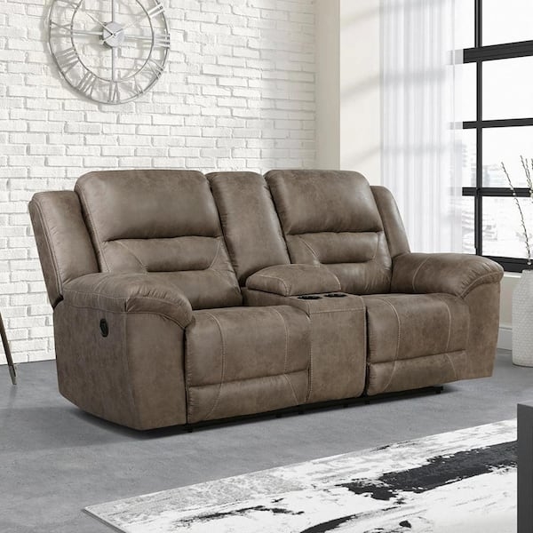 Chocolate Brown Reclining Loveseat with Console, Microfiber Seating