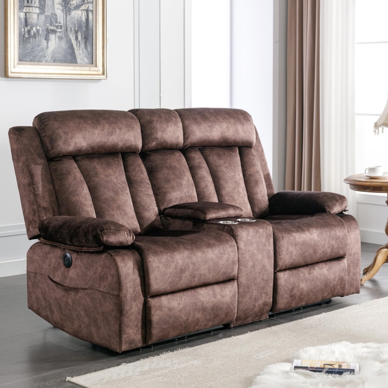 Chocolate Power Reclining Loveseat with Storage Console