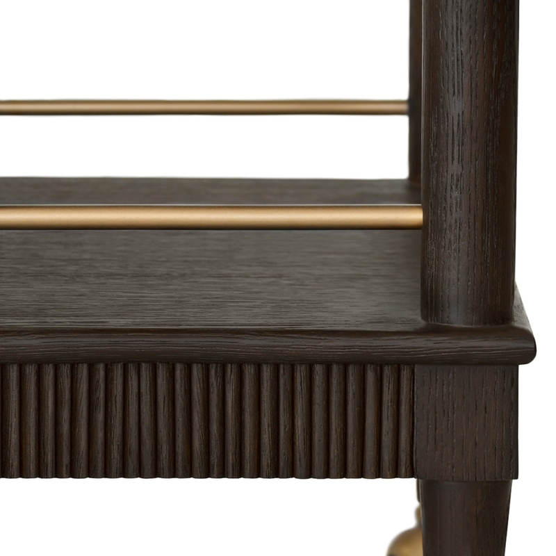 Circular Bar Cart in Espresso with Fluted Detail and Two Tiers