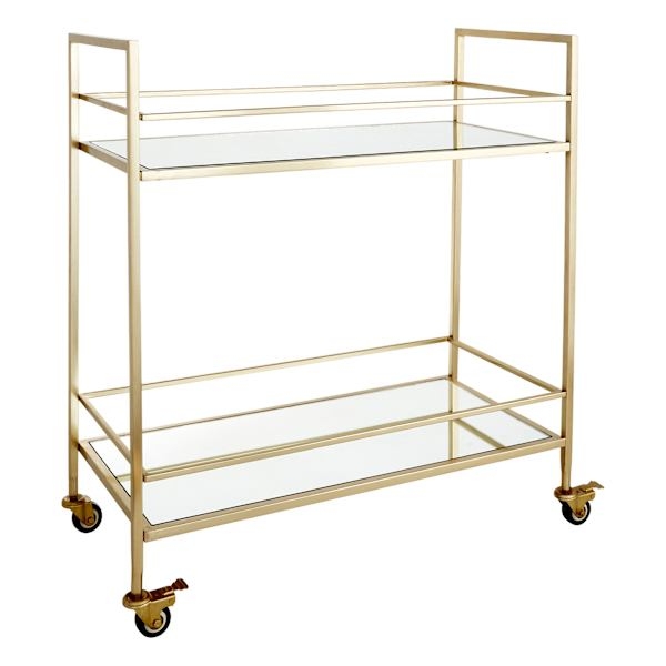 Circular Bar Cart with Mirrored Shelves and Glam Art Deco Style