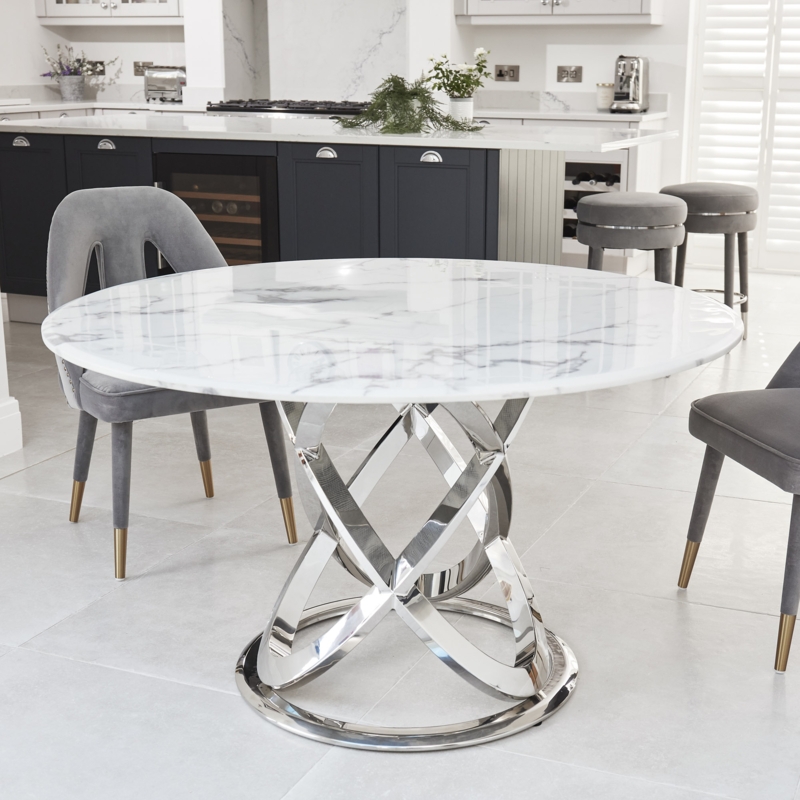 Circular Dining Table with White Marble Effect Top