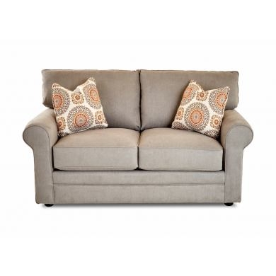 Classic Beige Loveseat with Rolled Arms and Traditional Piped Edges