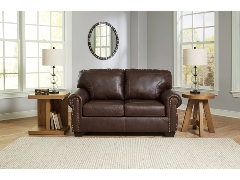Classic Chocolate Brown Faux Leather Loveseat with Rolled Arms