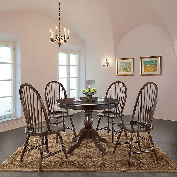 Classic Espresso Round Dining Table, Traditional Pedestal Base
