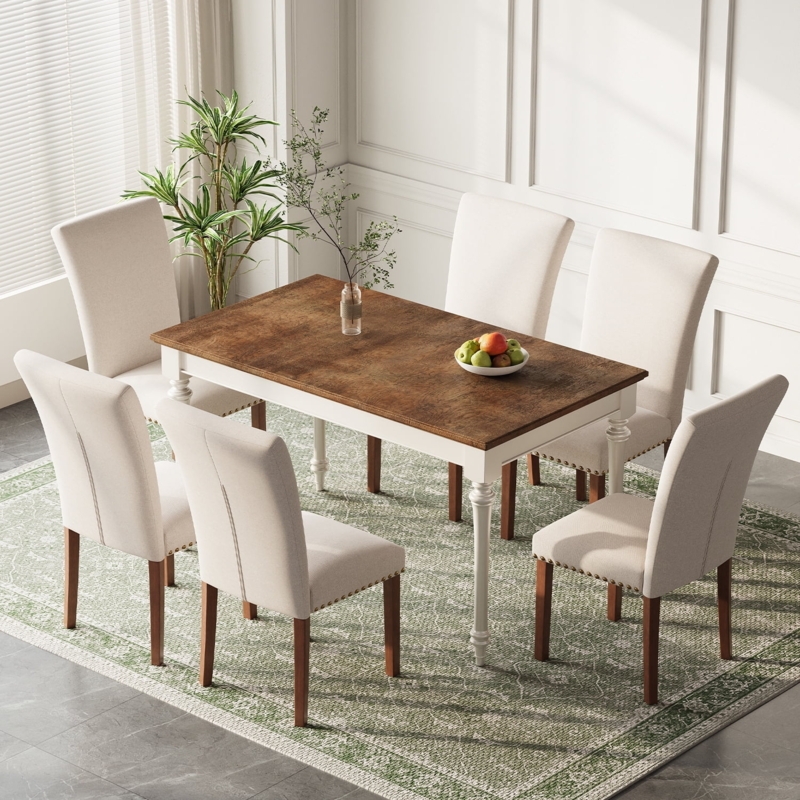 Classic Parsons Dining Chair, Beige with Tufting and Nailheads