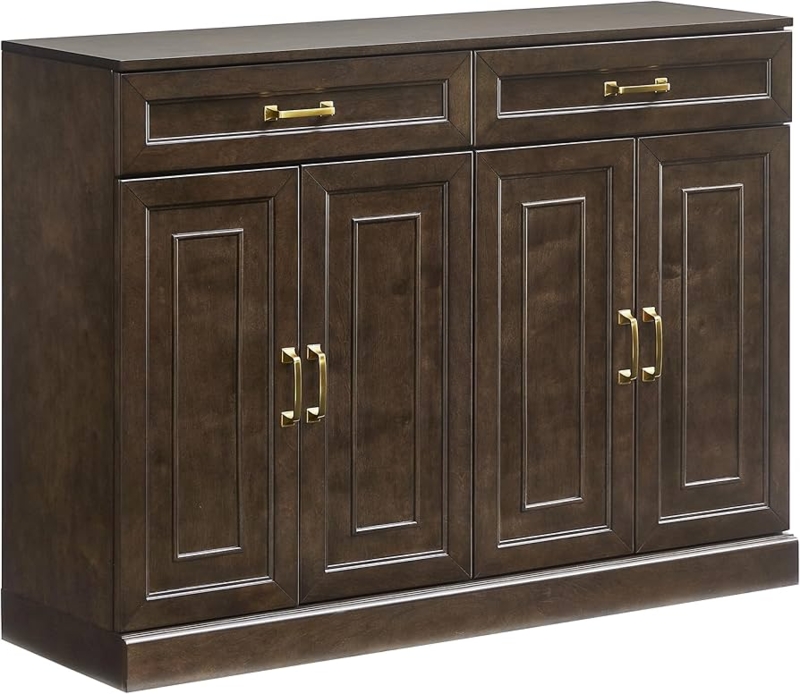 Classic Sideboard Buffet in Dark Coffee Finish with Paneled Doors