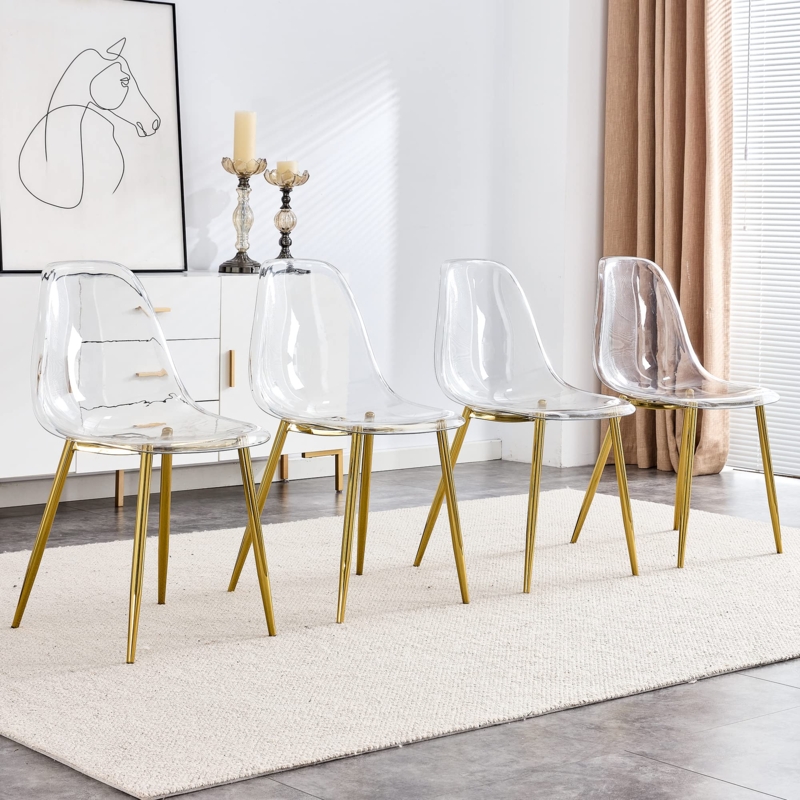Clear Acrylic Dining Chairs with Gold Legs Modern Glam Set