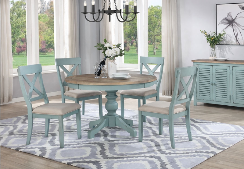 Coastal Cottage Dining Table Set with Round Top and X-Back Chairs