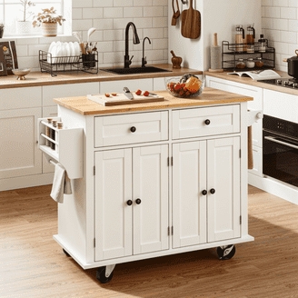 Coastal Farmhouse Kitchen Island with Shutter Panels and Distressed Finish
