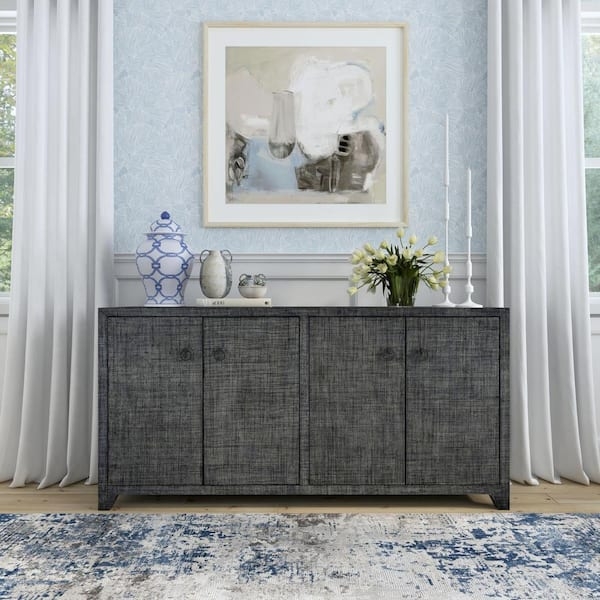 Coastal Four-Door Sideboard with Woven Raffia Texture