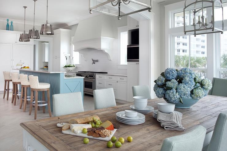 Coastal Green Counter Stools with Greek Key Pattern for Kitchen Islands