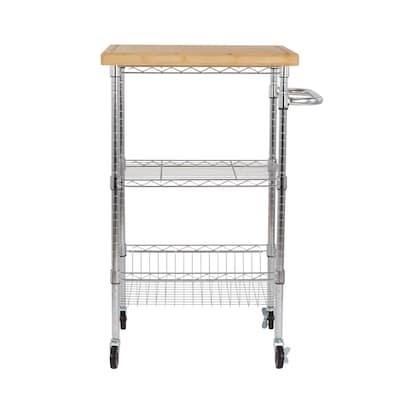 Coastal Kitchen Cart with Slatted Cabinet Doors, White & Wood Top
