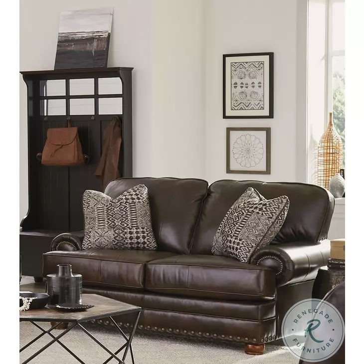 Cocoa Loveseat, Rolled Arms, Nailhead Trim, Bun Feet, Traditional Style