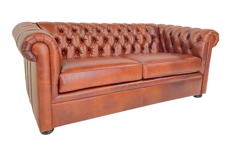 Cognac Tan Chesterfield Loveseat with Caster Wheels & Deep Tufting