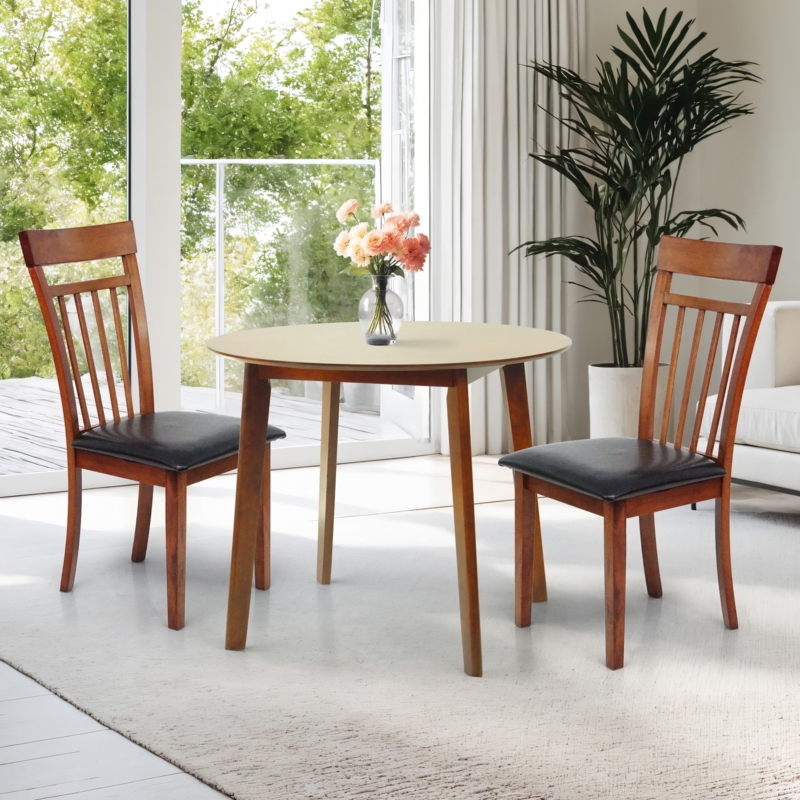 Compact 3-Piece Dining Table Set featuring a Round Wood Top