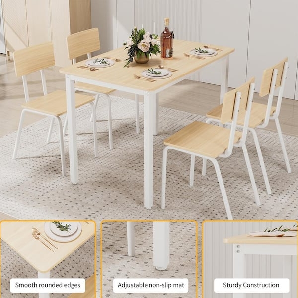 Compact 5-Piece Dining Set with Curved Back Industrial Chairs