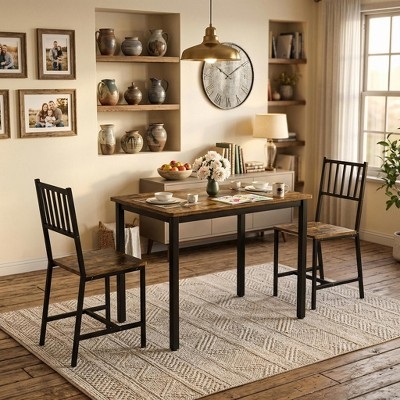 Compact Apartment Dining Set with Tuck In Armless Chairs Wood Metal