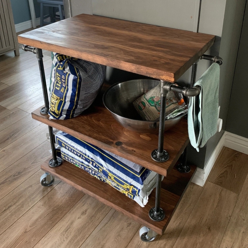Compact Butcher Block Kitchen Cart with Industrial Metal Frame