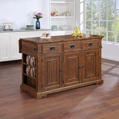 Compact Farmhouse Kitchen Cart, Honey Brown Wood