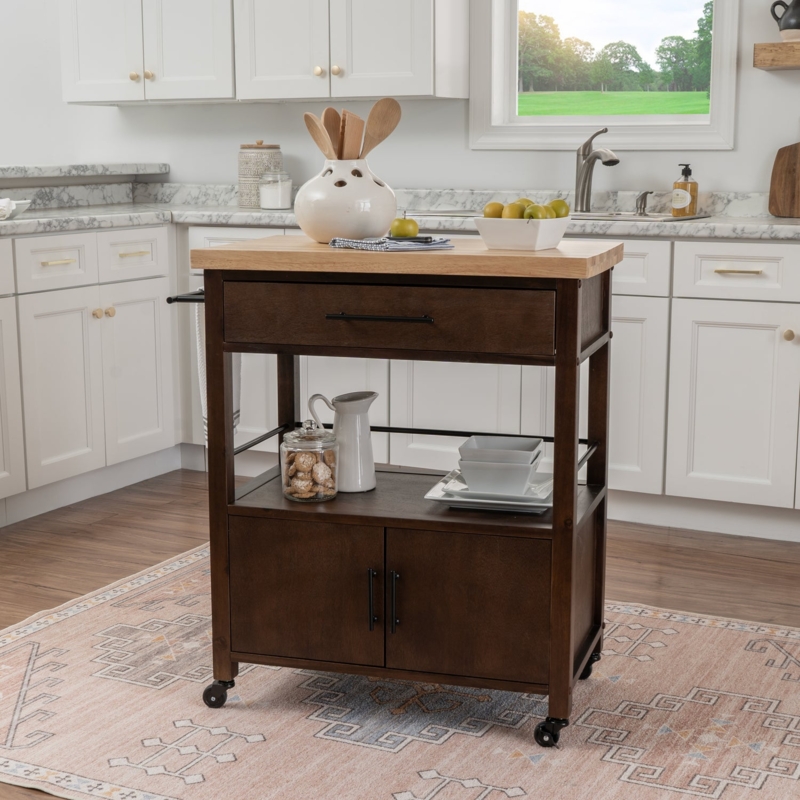 Compact Kitchen Cart Dark Espresso Wine Rack Slatted Shelf